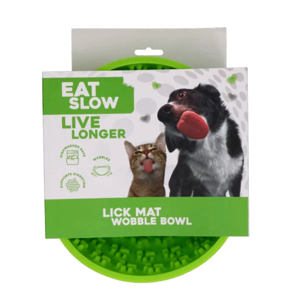 Antischlingnapf für Hunde mit rundem Boden und Noppen, Ø 17 cm, Grün – Eat Slow Live Longer Lick Mat Wobble Bowl