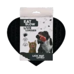 Leckmatte für Hunde in Herzform mit XO Muster, 19 x 23 cm, Grau – Eat Slow Live Longer Lick Mat Lovely Heart