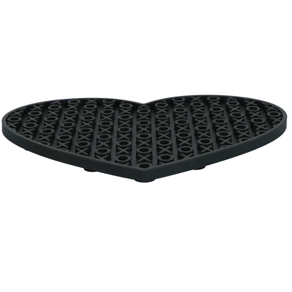 Leckmatte für Hunde in Herzform mit XO Muster, 19 x 23 cm, Grau – Eat Slow Live Longer Lick Mat Lovely Heart – Bild 2