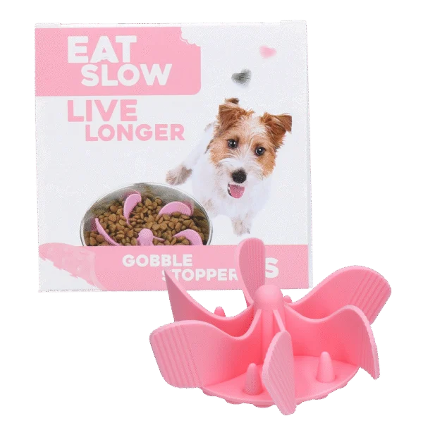 Fressbremse Einsatz für Hunde aus Silikon mit Saugnäpfen, S, Bodendurchmesser 9,5 cm, Rosa – Eat Slow Live Longer Gobble Stopper