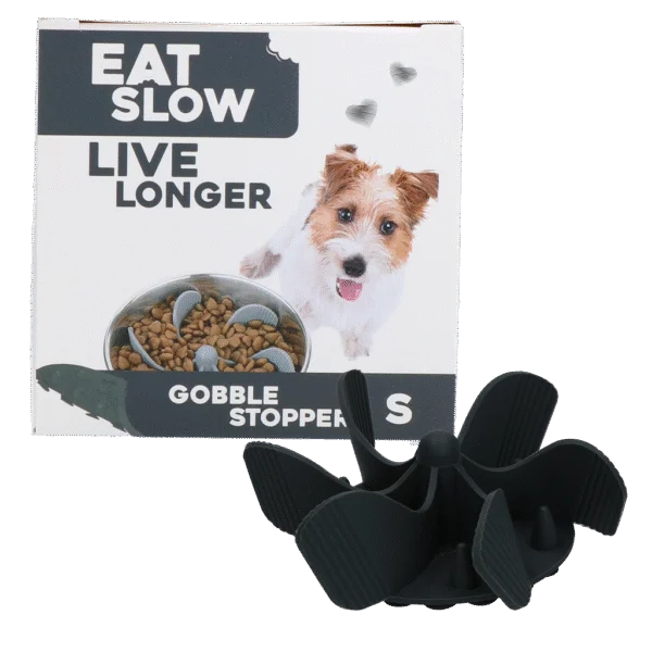Anti Schling Einsatz für Hundenäpfe mit Saugnäpfen, Grau S, Bodendurchmesser 9,5 cm – Eat Slow Live Longer Gobble Stopper