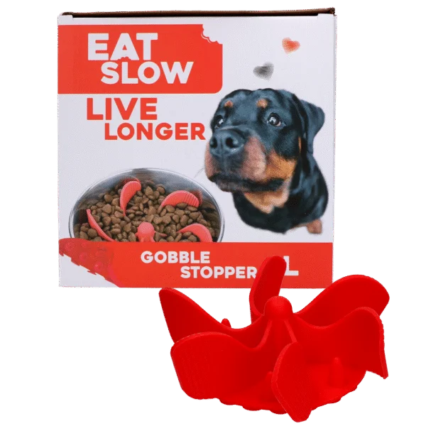Anti Schling Einsatz für Hundenäpfe mit Saugnäpfen, Rot L, Bodendurchmesser 14,5 cm – Eat Slow Live Longer Gobble Stopper