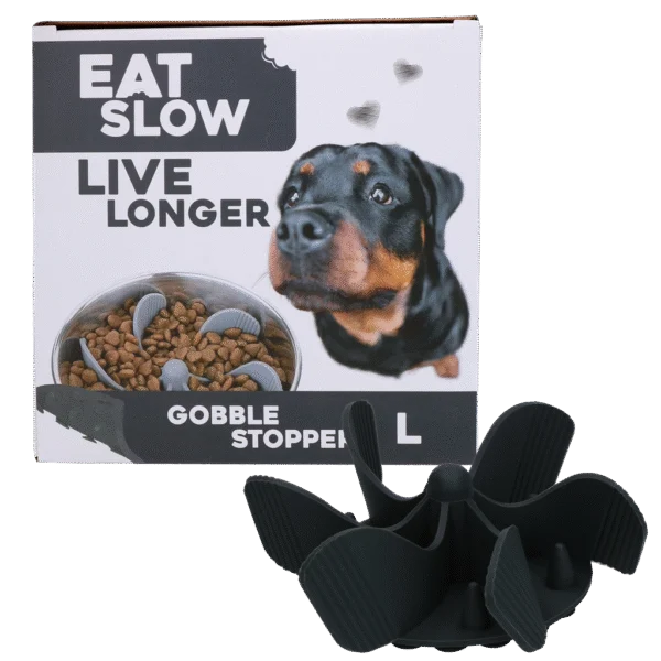 Anti Schling Einsatz für Hundefutternapf mit Saugnäpfen, Grau L, Bodendurchmesser 14,5 cm – Eat Slow Live Longer Gobble Stopper
