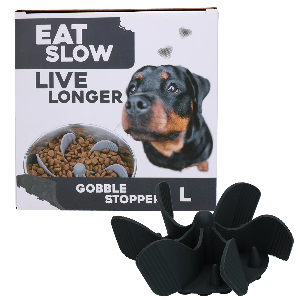Anti Schling Einsatz für Hundefutternapf mit Saugnäpfen, Grau L, Bodendurchmesser 14,5 cm – Eat Slow Live Longer Gobble Stopper – Bild 1