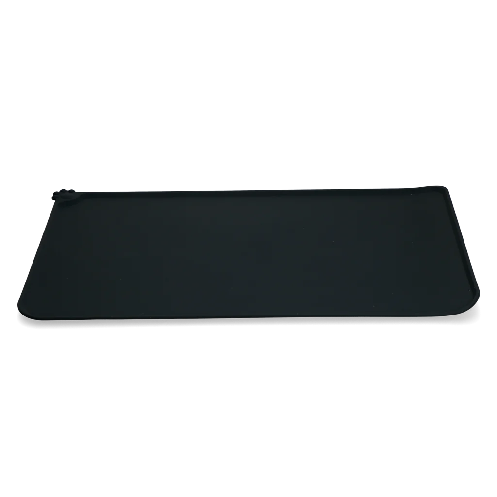 Futternapfunterlage aus Silikon mit erhöhtem Rand, S 30 x 48 cm, Grau – Eat Slow Live Longer Spill Mat – Bild 3
