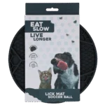 Leckmatte für Hunde mit Fußballmuster und Saugnäpfen, Ø 22 cm, Grau – Eat Slow Live Longer Lick Mat Soccer Ball