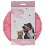 Schleckmatte für Hunde mit Fußballmuster und Saugnäpfen, Ø 22 cm, Rosa – Eat Slow Live Longer Lick Mat Soccer Ball