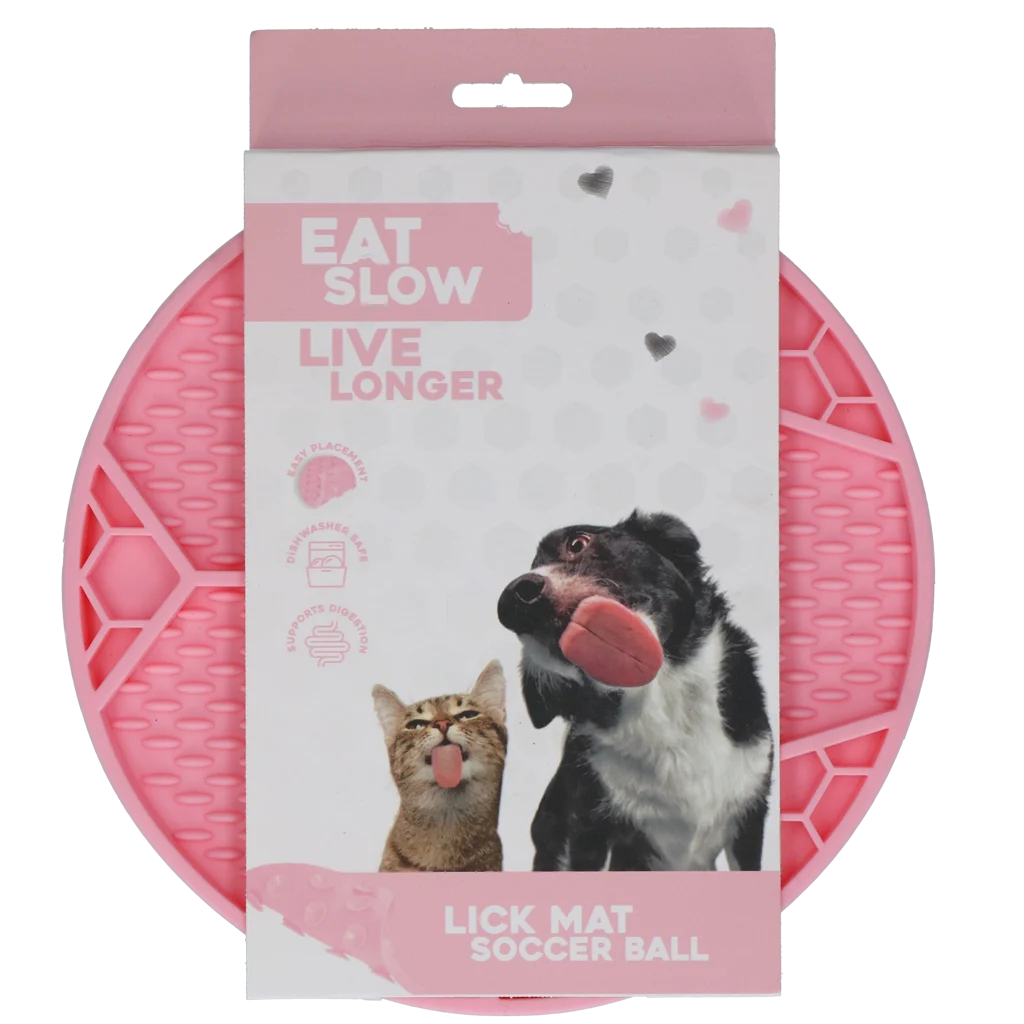 EATS067D.png Schleckmatte für Hunde mit Fußballmuster und Saugnäpfen, Ø 22 cm, Rosa – Eat Slow Live Longer Lick Mat Soccer Ball – Bild 1