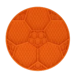 Schleckmatte für Hunde mit Fußballmuster und Saugnäpfen, Ø 22 cm, Orange – Eat Slow Live Longer Lick Mat Soccer Ball – Bild 3