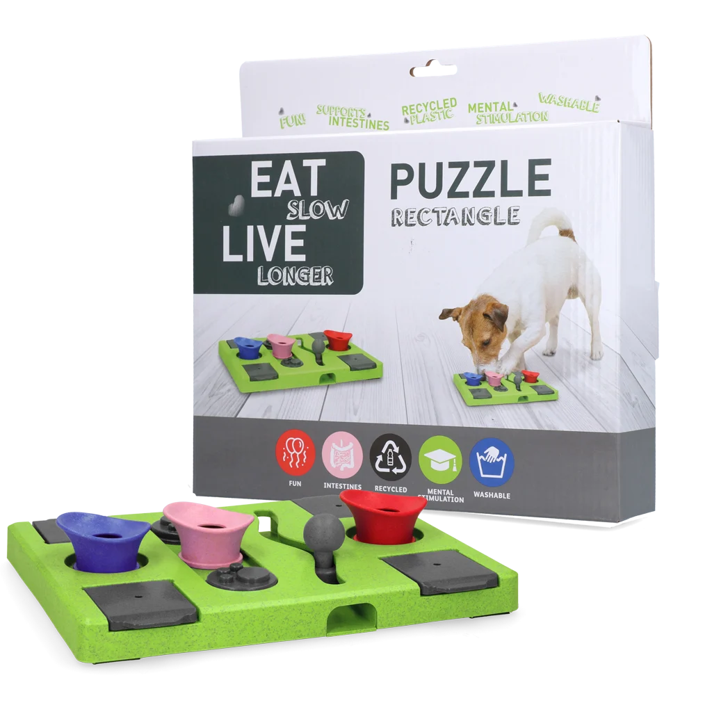EATS070B.png Hunde Puzzle für Trockenfutter und Snacks mit rutschhemmenden Füßen – Eat Slow Live Longer Puzzle Rectangle – Bild 1