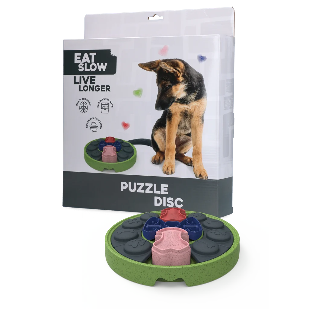 EATS070D.png Hundepuzzle mit Schiebeteilen für Trockenfutter und Snacks – Eat Slow Live Longer Puzzle Disc – Bild 1