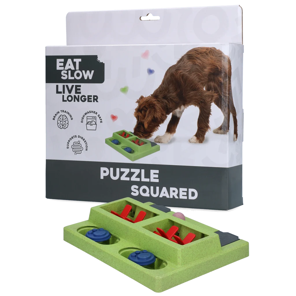 Hundepuzzle für Futter und Snacks mit rutschfesten Füßen – Eat Slow Live Longer Puzzle Squared – Bild 1
