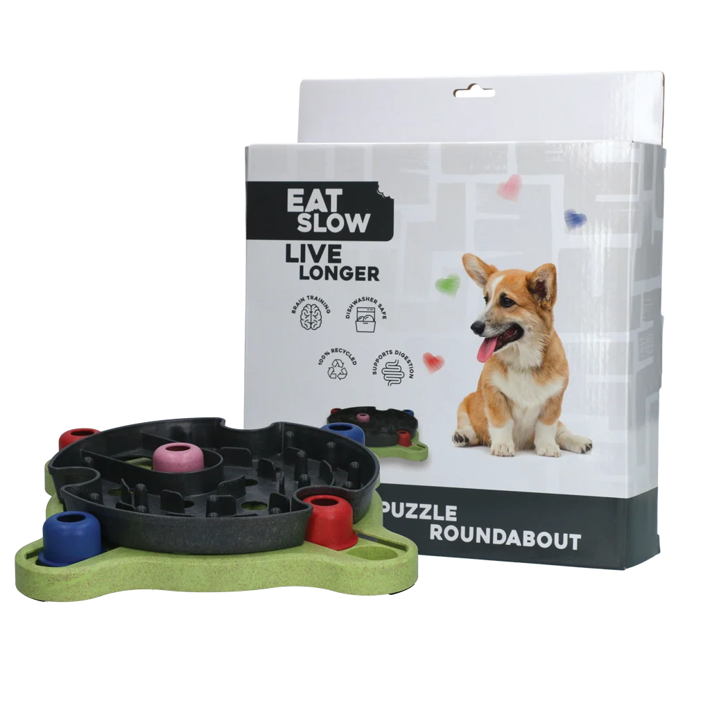 Hunde Futterpuzzle für Trockenfutter und Snacks mit Antirutschfüßen – Eat Slow Live Longer Puzzle Roundabout – Bild 1