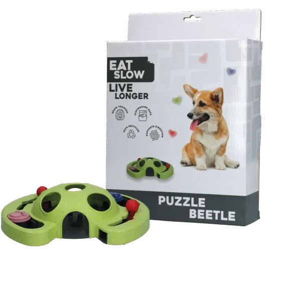 Hundepuzzle für Trockenfutter und Snacks mit rutschfesten Füßchen – Eat Slow Live Longer Puzzle Beetle