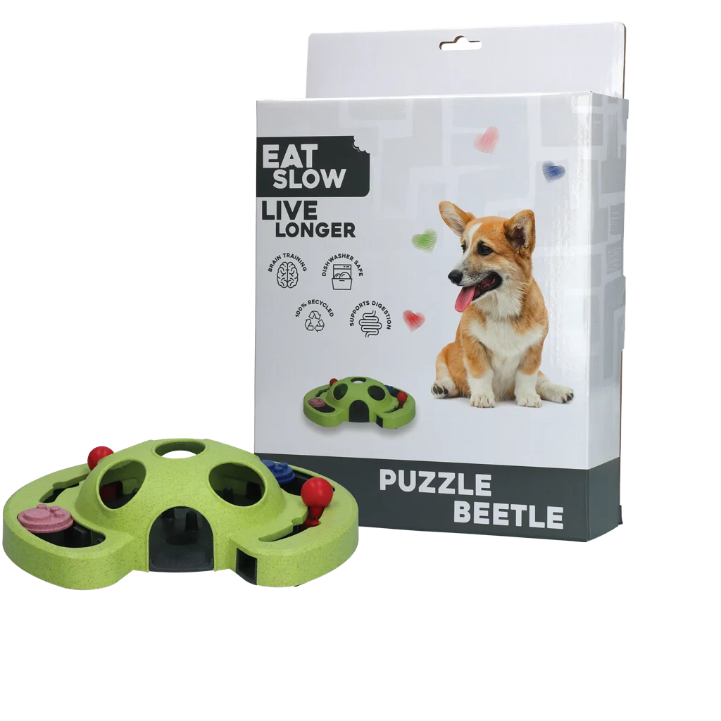 EATS070G.png Hundepuzzle für Trockenfutter und Snacks mit rutschfesten Füßchen – Eat Slow Live Longer Puzzle Beetle – Bild 1