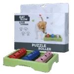 Hundepuzzle für Trockenfutter und Snacks mit rutschhemmenden Füßen – Eat Slow Live Longer Puzzle Roller