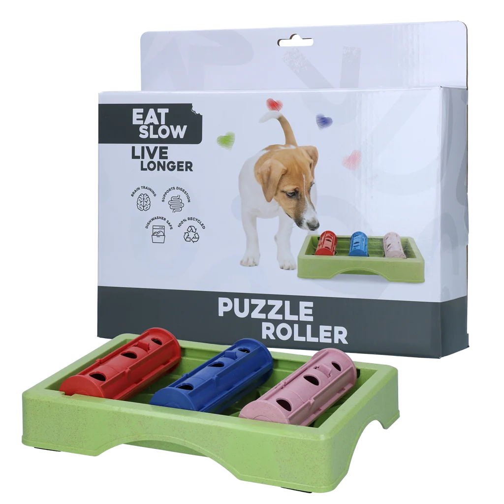 EATS070H.png Hundepuzzle für Trockenfutter und Snacks mit rutschhemmenden Füßen – Eat Slow Live Longer Puzzle Roller – Bild 1
