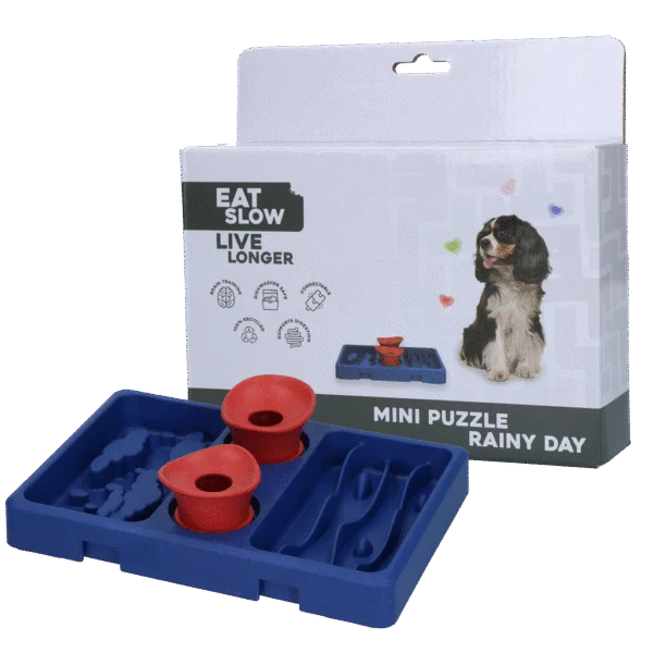 Hundepuzzle für Kroketten und Snacks, 13 x 19 cm – Eat Slow Live Longer Mini Puzzle Rainy Day