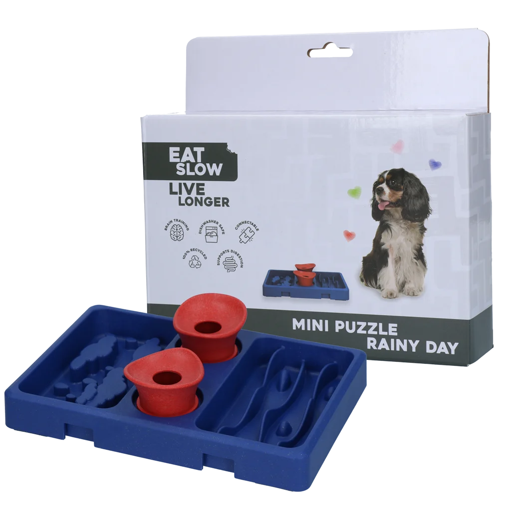 Hundepuzzle für Kroketten und Snacks, 13 x 19 cm – Eat Slow Live Longer Mini Puzzle Rainy Day – Bild 1