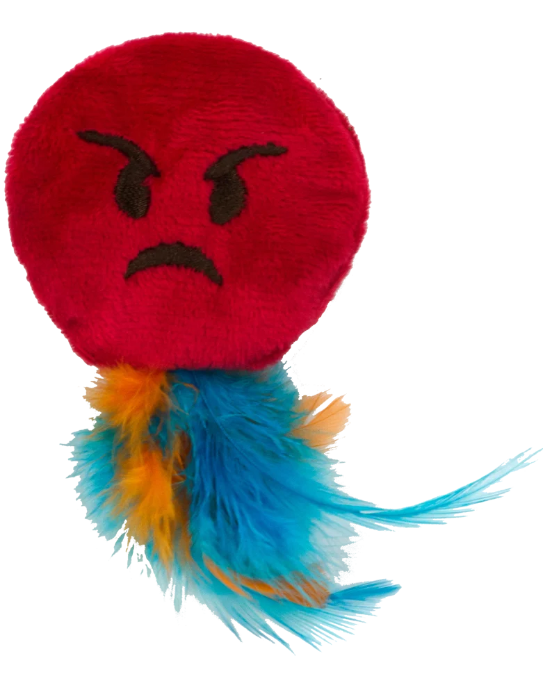 Katzenspielzeug Emoji mit Federn und MADNIP, ø 6 cm – Catmoji Angry – Bild 2