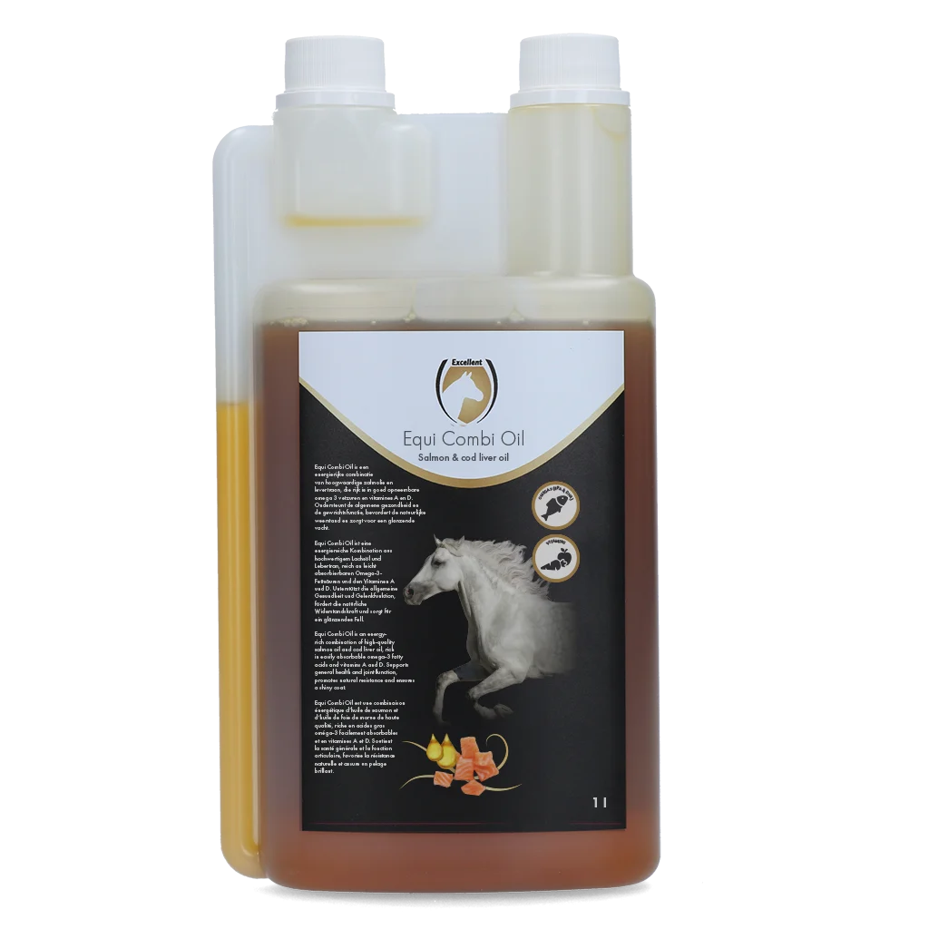 EQUI0022GB.png Futteröl für Pferde mit Lachsöl und Lebertran, 1 l – Excellent Horse Combi Oil – Bild 1