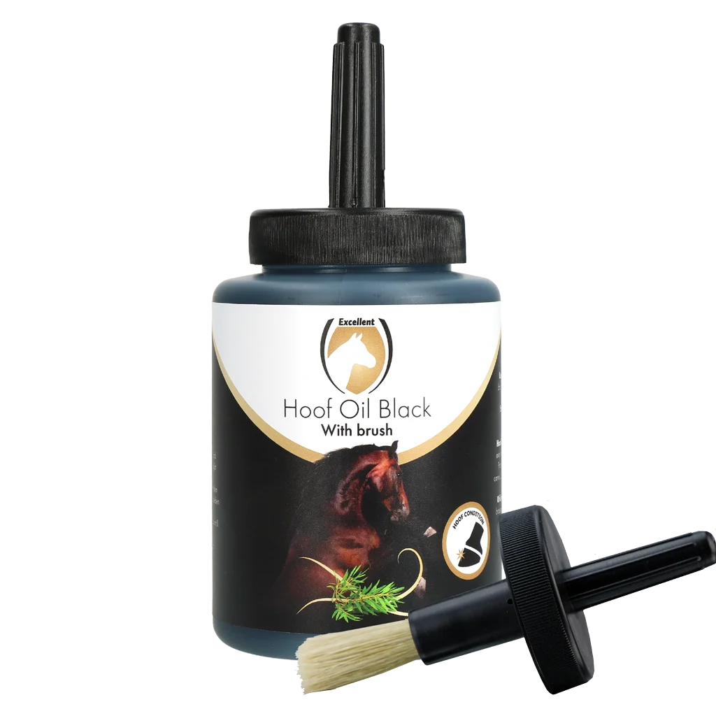 Huföl mit Teebaumöl und Bürste, Schwarz, 500 ml – Excellent Horse Hoof Oil Black – Bild 1