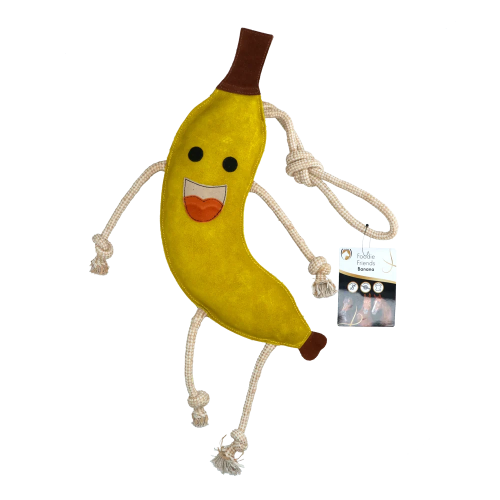 Stallspielzeug für Pferde aus Leder mit Jutefüllung, Banane, 40 x 12 x 5 cm – Excellent Horse Foodie Friends Banana – Bild 1