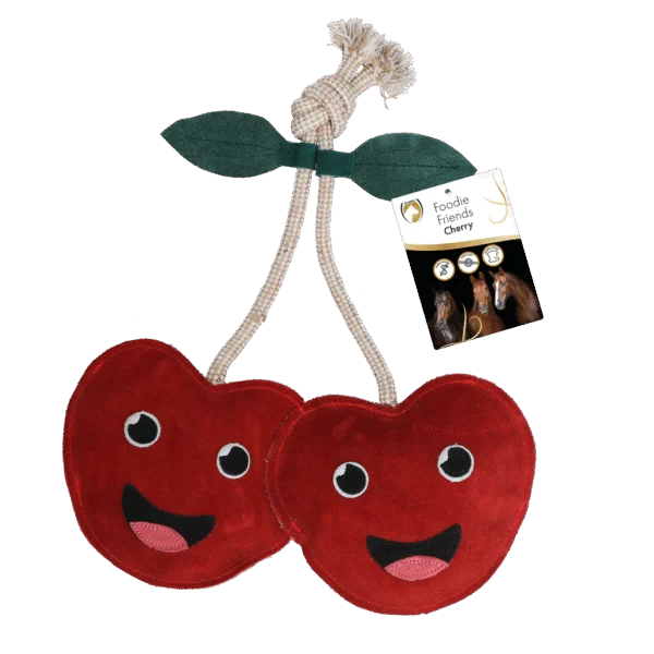 Pferdespielzeug für die Box aus Leder mit Knistergeräusch, Kirsche, 17 x 35 x 7 cm – Excellent Horse Foodie Friends Cherry