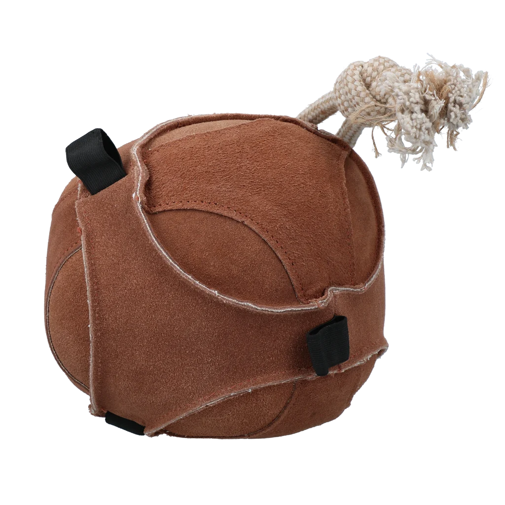 EXCE01070A.png Pferdespielball aus Wildleder mit Snackschlaufen, Braun – Excellent Horse Fun Play Ball Suede – Bild 1
