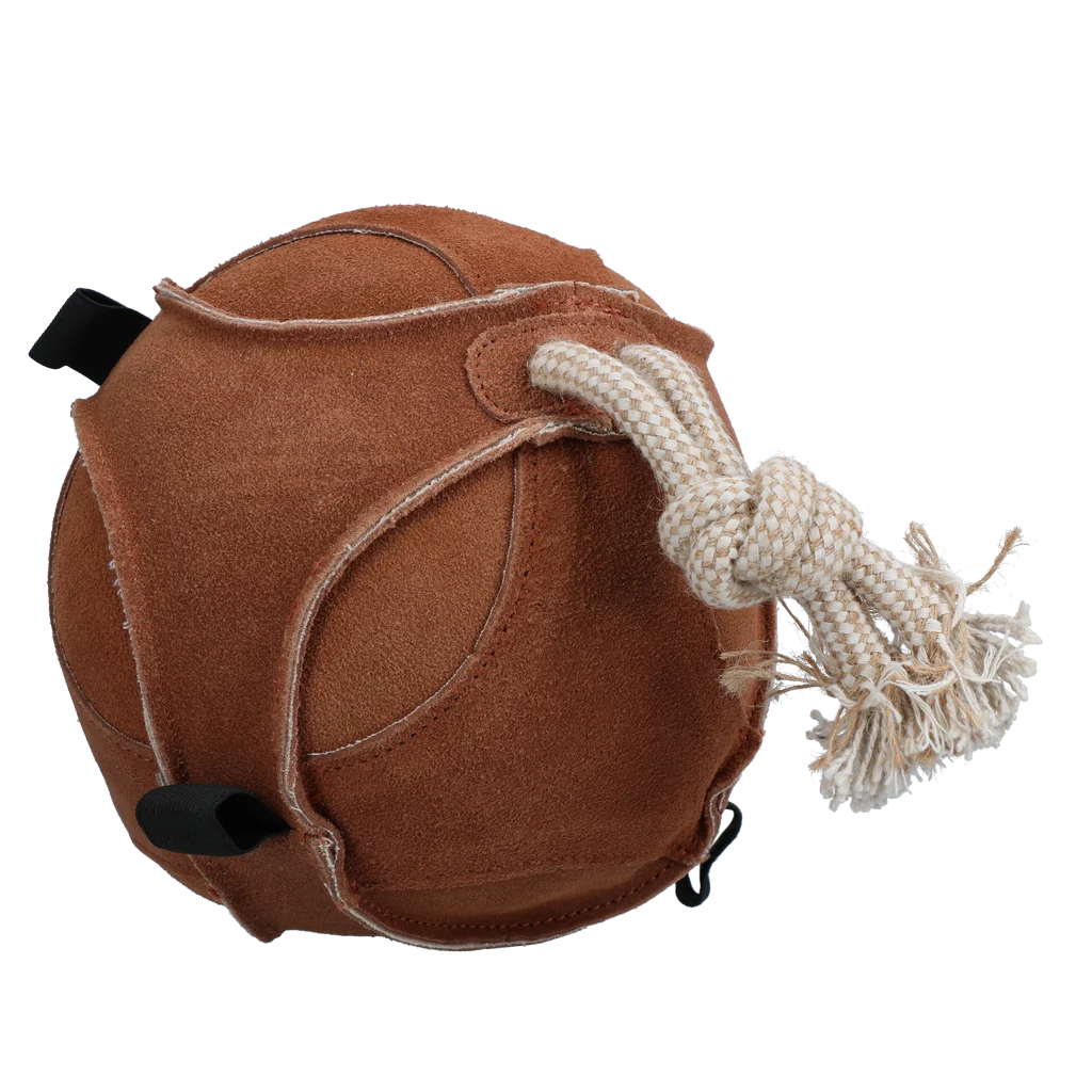 Pferdespielball aus Wildleder mit Snackschlaufen, Braun – Excellent Horse Fun Play Ball Suede – Bild 2