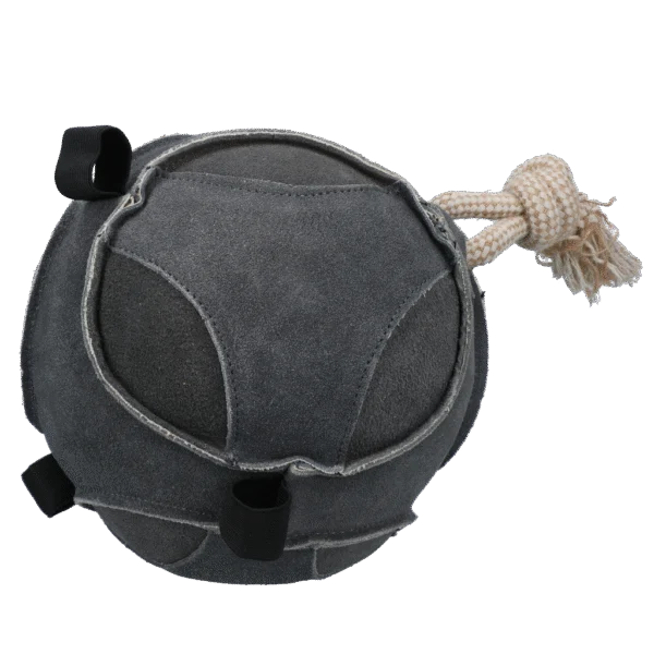Pferdespielball aus Veloursleder mit elastischen Schlaufen, Grau – Excellent Horse Fun Play Ball