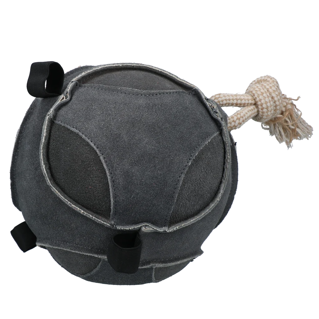 EXCE01070C.png Pferdespielball aus Veloursleder mit elastischen Schlaufen, Grau – Excellent Horse Fun Play Ball – Bild 1