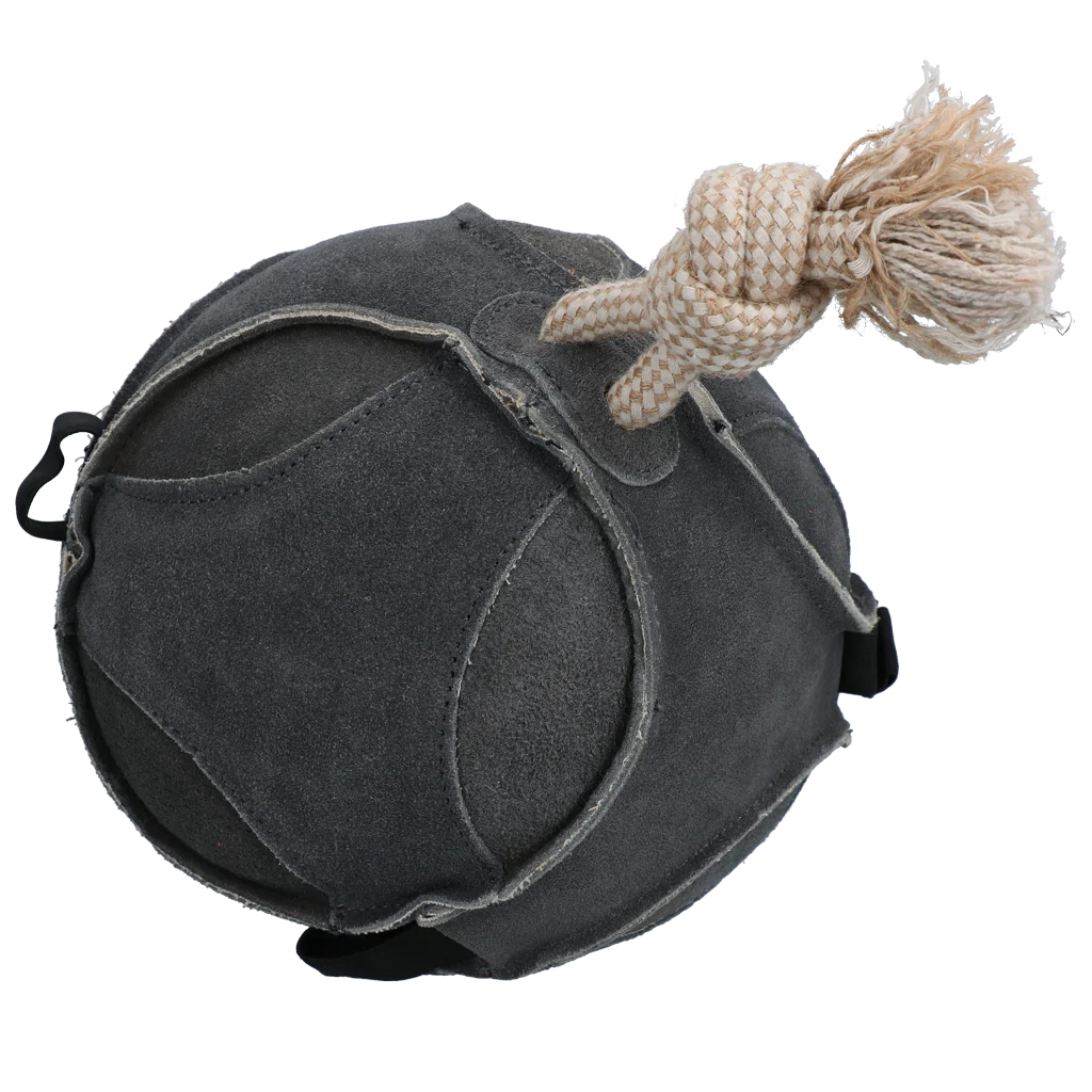 Pferdespielball aus Veloursleder mit elastischen Schlaufen, Grau – Excellent Horse Fun Play Ball – Bild 3