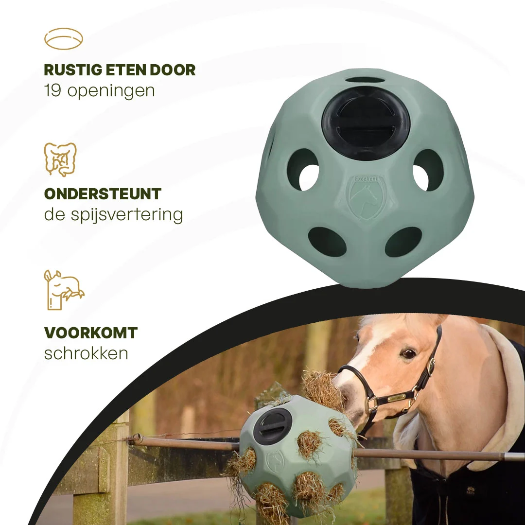 Futterball für Pferde mit Futteröffnungen, Grün – Excellent Horse Feed & Play Ball – Bild 5