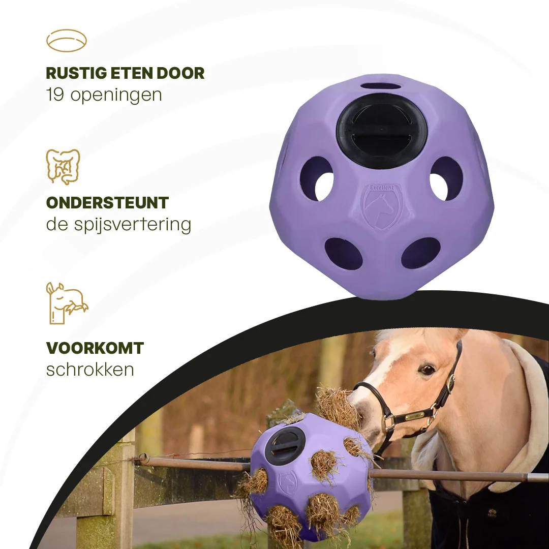 Futterball für Pferde mit Futteröffnungen, Lila – Excellent Horse Feed & Play Ball – Bild 5