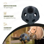 Futterball für Pferde mit Futteröffnungen, Schwarz – Excellent Horse Feed & Play Ball – Bild 5