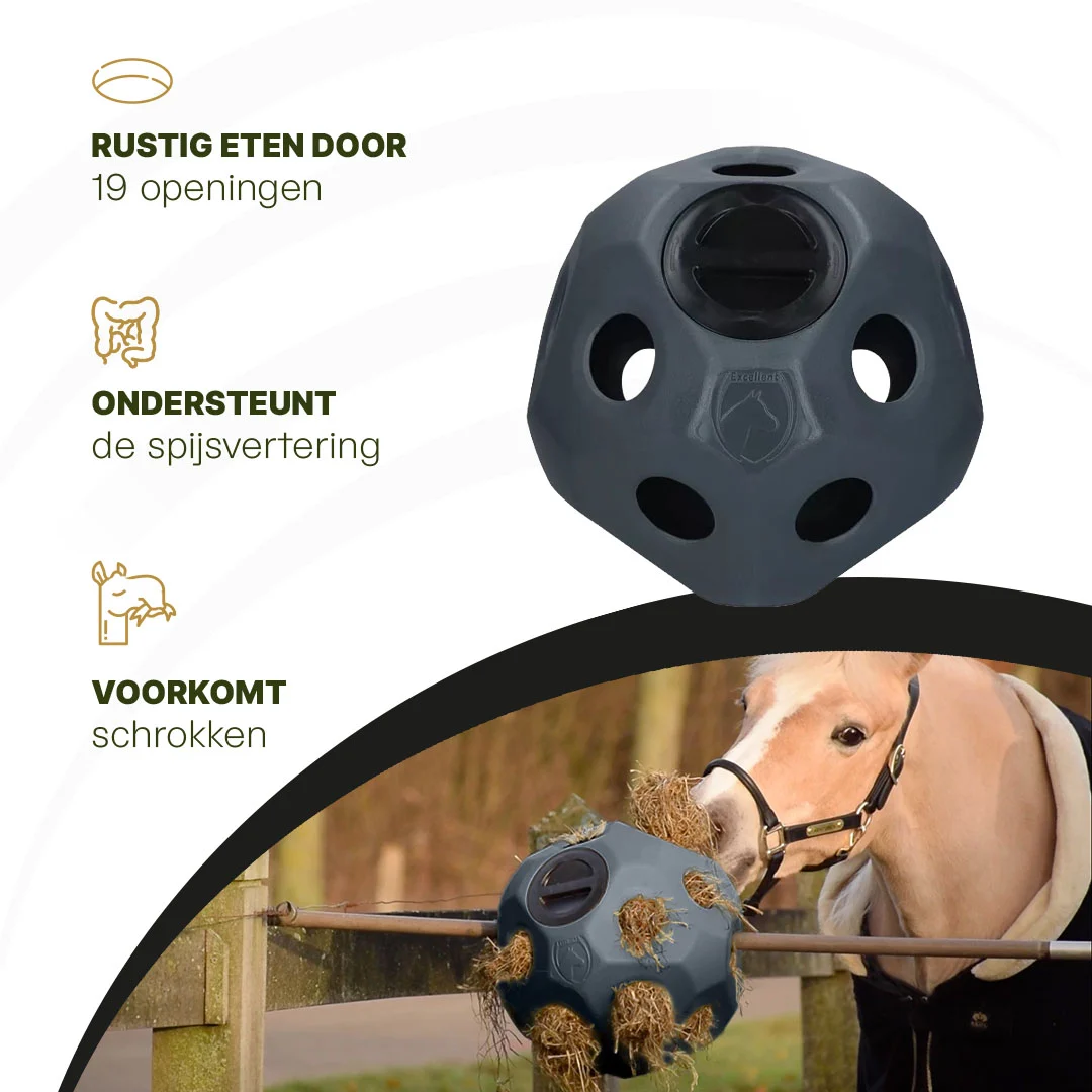 Futterball für Pferde mit Futteröffnungen, Schwarz – Excellent Horse Feed & Play Ball – Bild 5