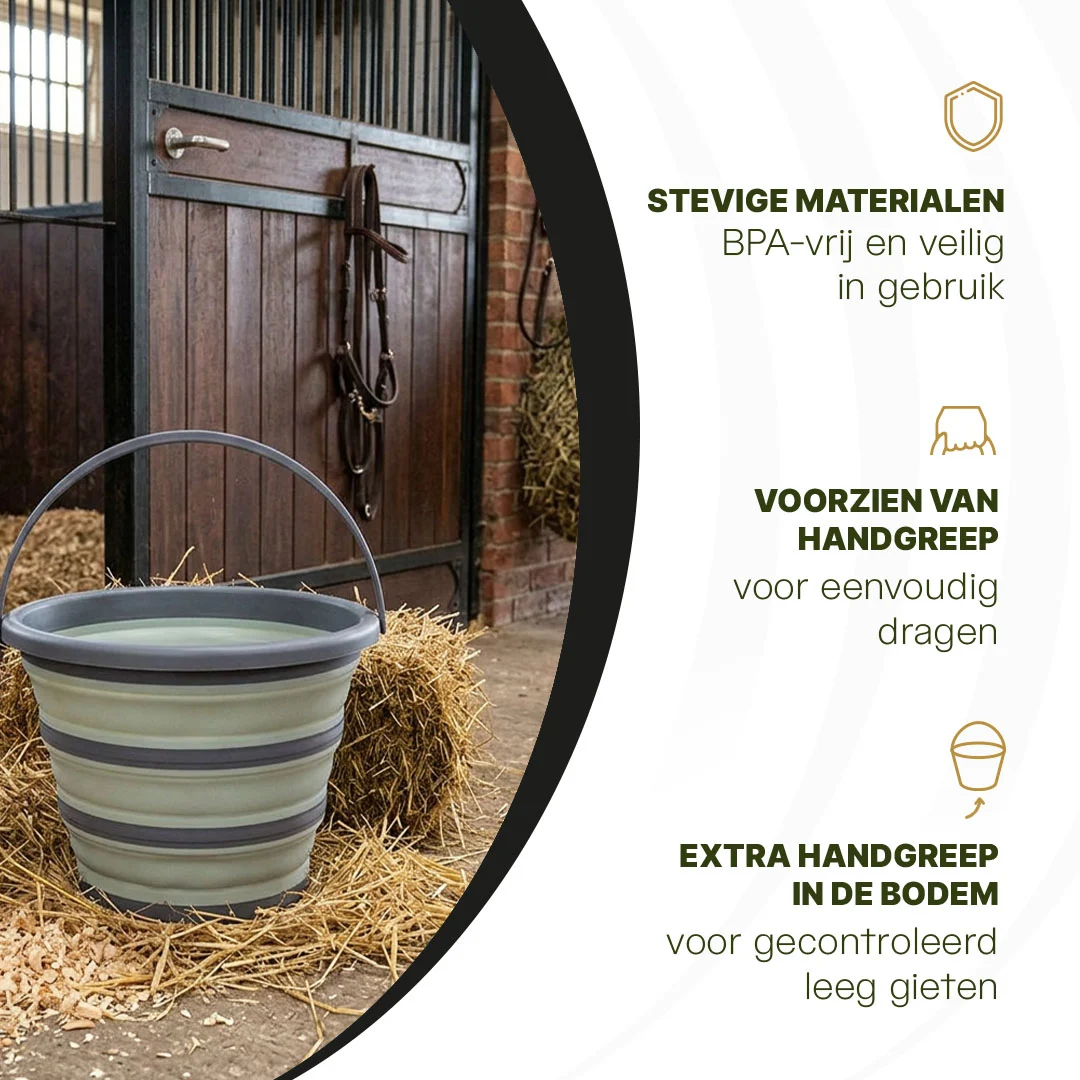 Faltbarer Eimer für Futter und Wasser, 10 l, Grün und Grau – Excellent Horse Falteimer – Bild 3