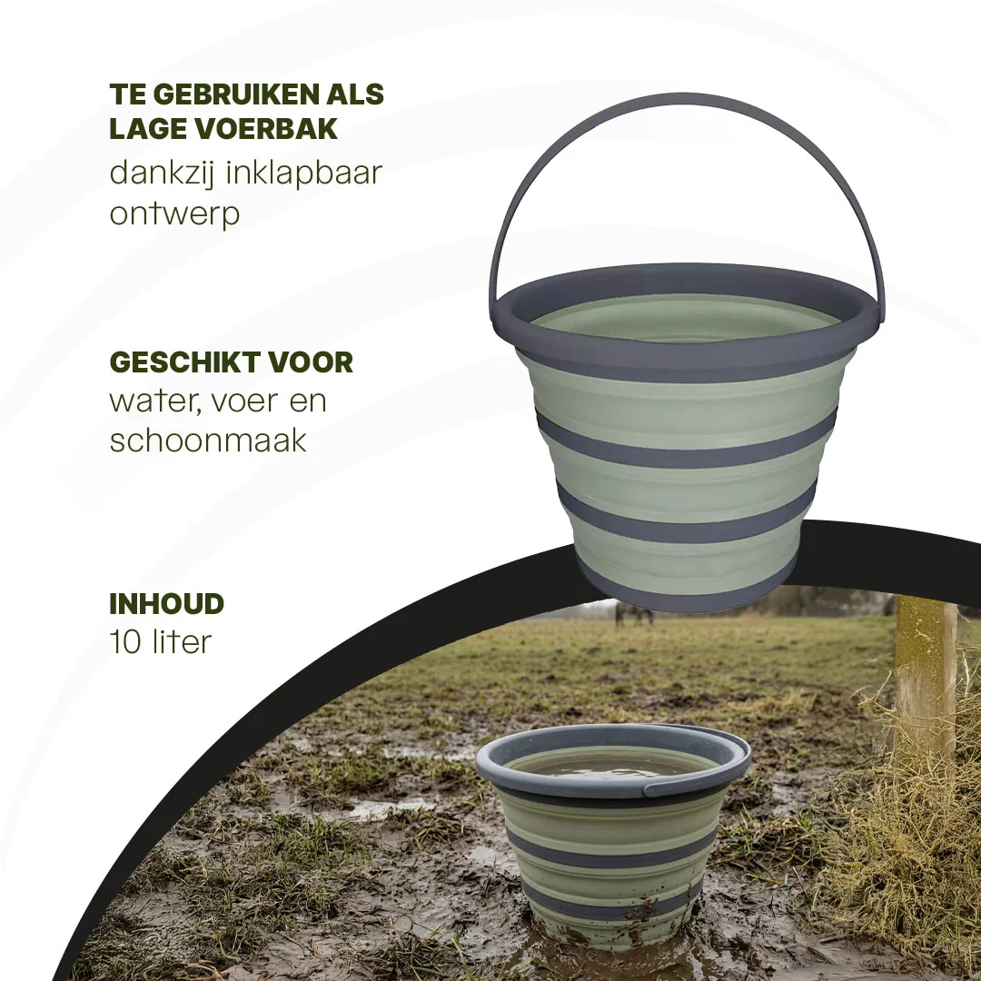 Faltbarer Eimer für Futter und Wasser, 10 l, Grün und Grau – Excellent Horse Falteimer – Bild 4