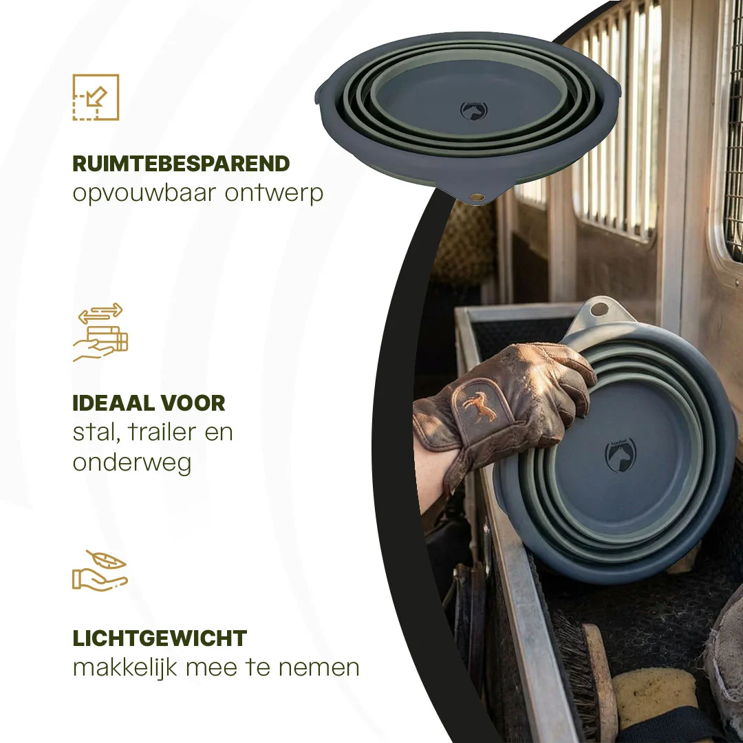 Faltbarer Eimer für Futter und Wasser, 10 l, Grün und Grau – Excellent Horse Falteimer – Bild 5