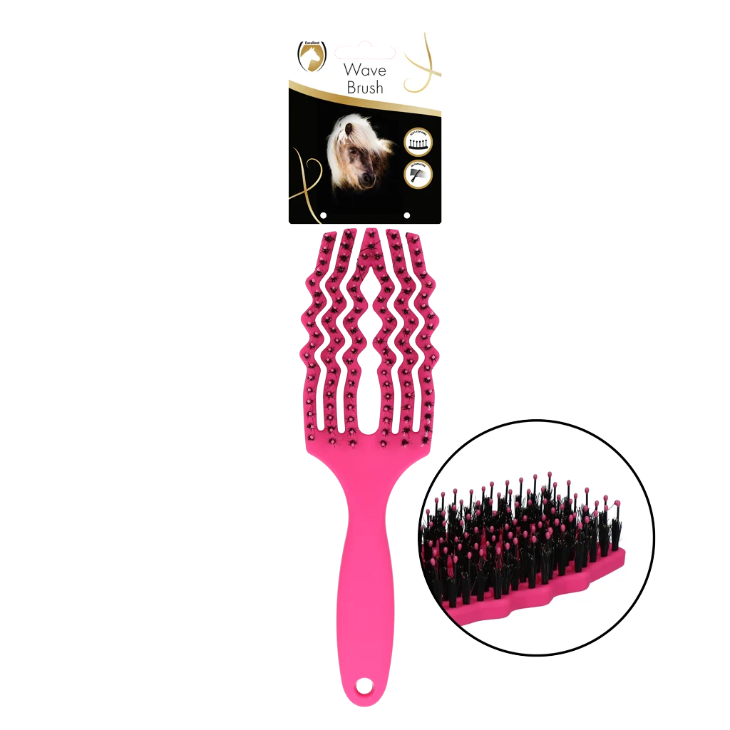 EXCE08020.png Mähnenbürste zum Entwirren mit Schweineborsten, Rosa – Excellent Horse Wave Brush – Bild 1