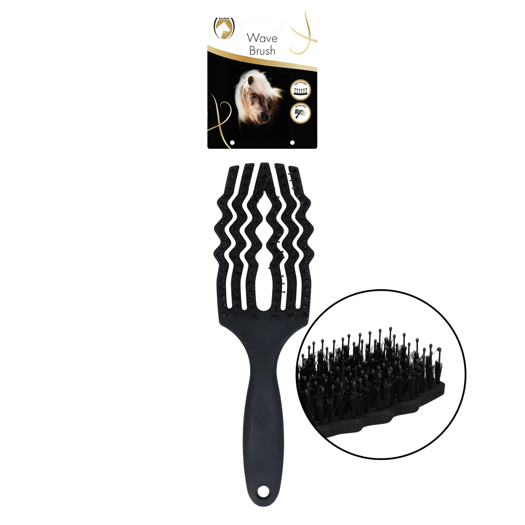 EXCE08021.png Mähnenbürste zum Entwirren mit Schweineborsten, Schwarz – Excellent Horse Wave Brush – Bild 1
