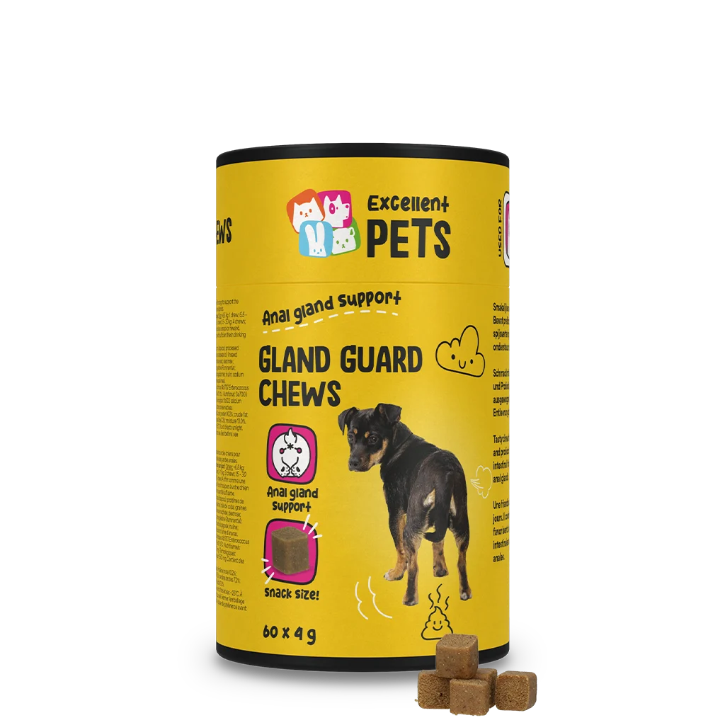 EXCE5040A.png Ergänzungsfuttermittel Snacks für Hunde mit Präbiotika und Probiotika, 60 Stück – Excellent Pets Gland Guard Soft Chews – Bild 1
