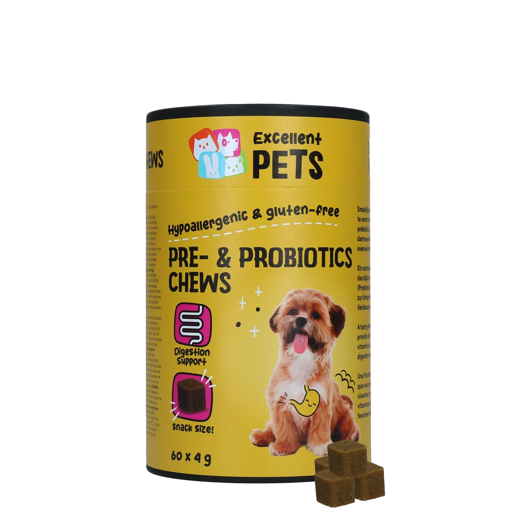 Ergänzungsfuttermittel für Hunde mit Präbiotika und Probiotika, 60 Stück – Excellent Pets Pre- & Probiotics Chews – Bild 1