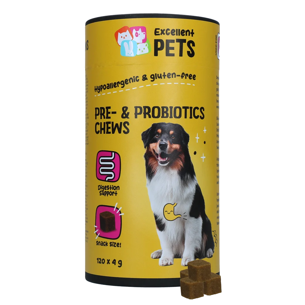 Nahrungsergänzung für Hunde mit Präbiotika und Probiotika, 120 Stück – Excellent Pets Pre- & Probiotics Chews – Bild 1