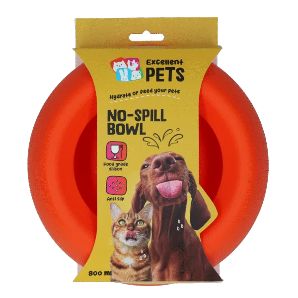 Futter und Wassernapf für Hunde aus Silikon mit Spritzschutzrand, 800 ml Orange – Excellent Pets No-Spill Bowl