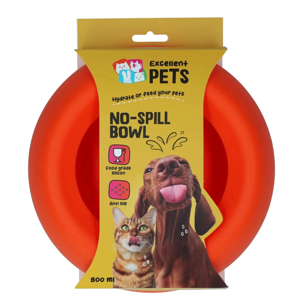 EXCE7050E.png Futter und Wassernapf für Hunde aus Silikon mit Spritzschutzrand, 800 ml Orange – Excellent Pets No-Spill Bowl – Bild 1