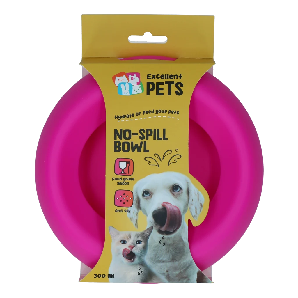 EXCE7051D.png Futter und Wassernapf für Hunde aus Silikon mit Spritzschutzrand, 300 ml Rosa – Excellent Pets No-Spill Bowl – Bild 1