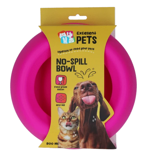 Excellent Pets No-Spill Bowl Silikonnapf für Hunde mit Überlaufrand, 800 ml, Rosa