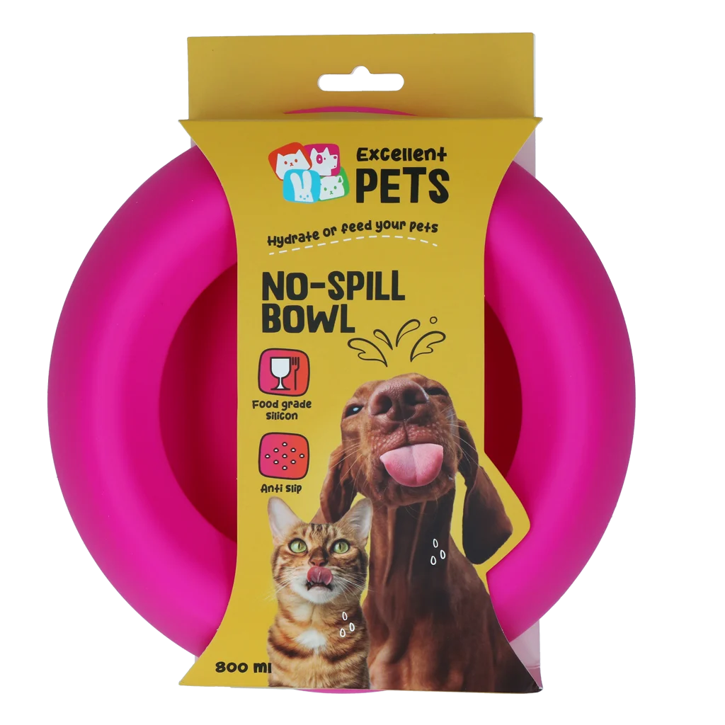 Excellent Pets No-Spill Bowl Silikonnapf für Hunde mit Überlaufrand, 800 ml, Rosa – Bild 1